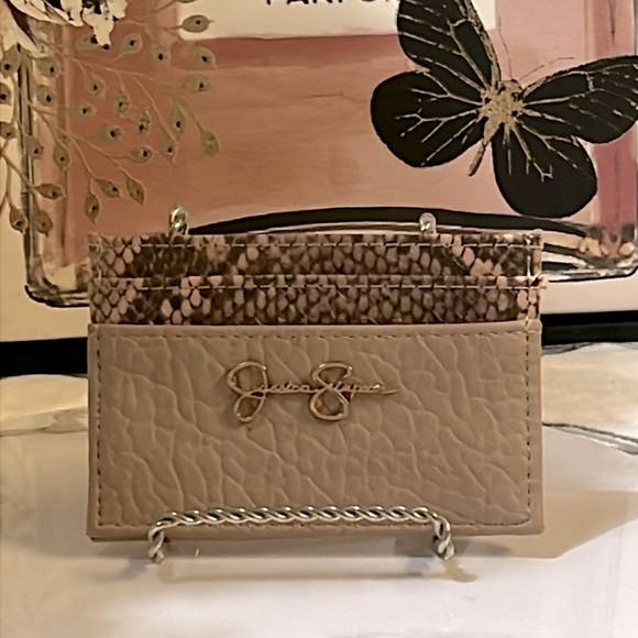 Jessica Simpson Faux Leather Snakeskin Card Holder, Pink - Picture 1 of 7
